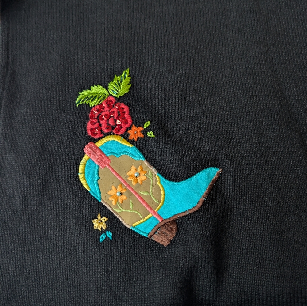 Western Cowboy Boots Sweater Size M Arriviste Vintage Teacher Novelty Whimsy - Picture 7 of 15
